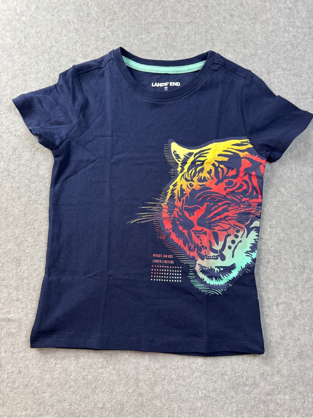 Lands' End Navy Tee with Rainbow Tiger Print